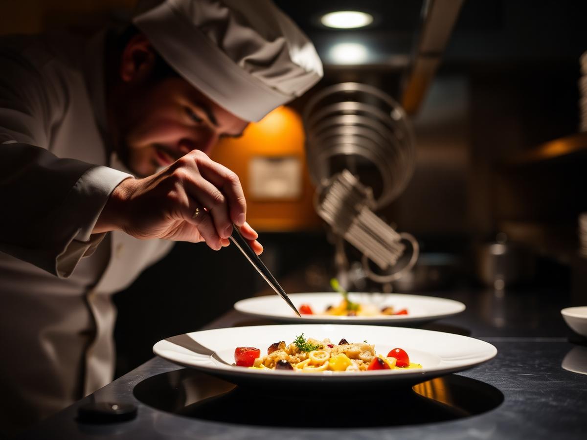 Chef plating a dish in the 365AB kitchen